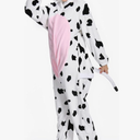 OLAOLA Adult Onesie, Animal Halloween Costume, Unisex Onesies Plush Cosplay Pajamas One-Piece Sleepwear Pink Cow XXL