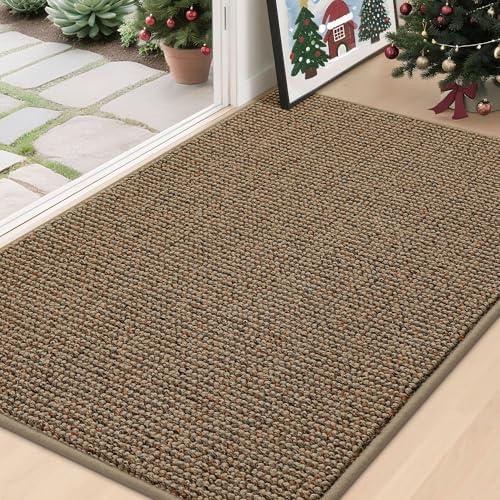 DEXI Indoor Door Mat 32x48, Washable Entrance Mats with Non Slip Rubber Back, Ultra Thin Entryway Mats Absorbent Dirt Carpper Front Back Doormat for Entry Floor Inside Home, Brown