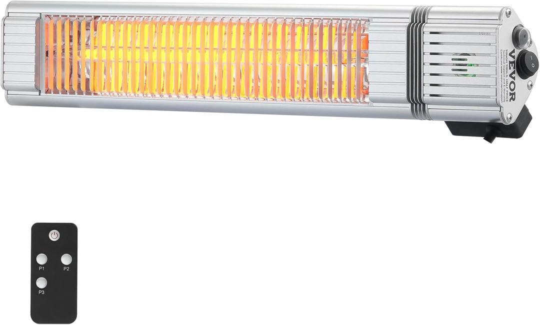 VEVOR Infrared Heater, 1500W Remote Control Electric Space Infrared Heater, IP65 Protection Carbon Infrared Outdoor Heater with 3 Speeds, for Porch,Patio,Dining Room,Studio,Backyard,Garage, Wall Mount (22.8 IN)