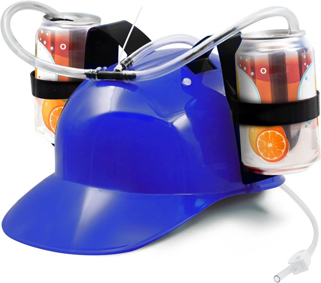 Novelty Place Drinking Helmet - Adjustable Can Holder Cap Drinker Favor Hat - Straw for Beer Soda - Party Fun Beverage Gadgets(Blue)