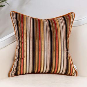 Yangest Orange Striped Throw Pillow Cover Multicolor Velvet Cushion Cover Modern Bohemian Pillowcase for Sofa Couch Bedroom Living Room Home Christmas Decoration,16x16 Inch