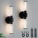 Black Battery Operated Wall Sconces Set of Two Modern Rechargeable Wall Sconces with Remote Control LED Dimmable Wall Lights for Living Room Bedroom Hallway (2 Pack)