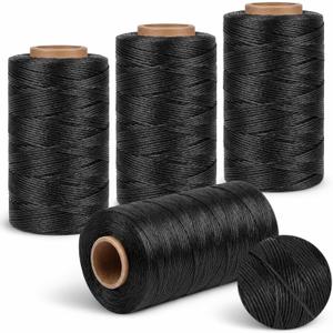 6000FT Total Black Waxed Twine 4 x 1500FT Rolls, 160LBS Waterproof Nylon Cord, 210D Polyester Braided Waxed String for DIY Crafts, Gardening, Leather Sewing, Cable Securing