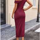 Floerns Women's Off The Shoulder Maxi Dress Bodycon Textured Formal Wedding Guest Dresses Burgundy X-Large