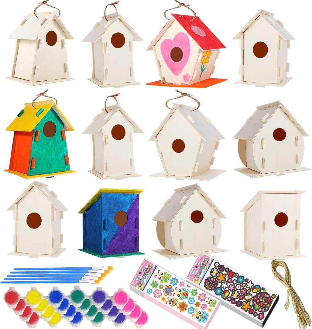 ILHSTY 6 Pack Large DIY Bird Houses Kits for Kids, Kids Crafts Wood Houses for Crafts Class Parties, DIY Crafts and Art Birdhouse Kits for Children to Build & Paint (6)