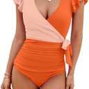 Blooming Jelly Women's Tummy Control Swimsuits Slimming One Piece Bathing Suit Ruffle Wrap V Neck Swimwear, Size: XXL