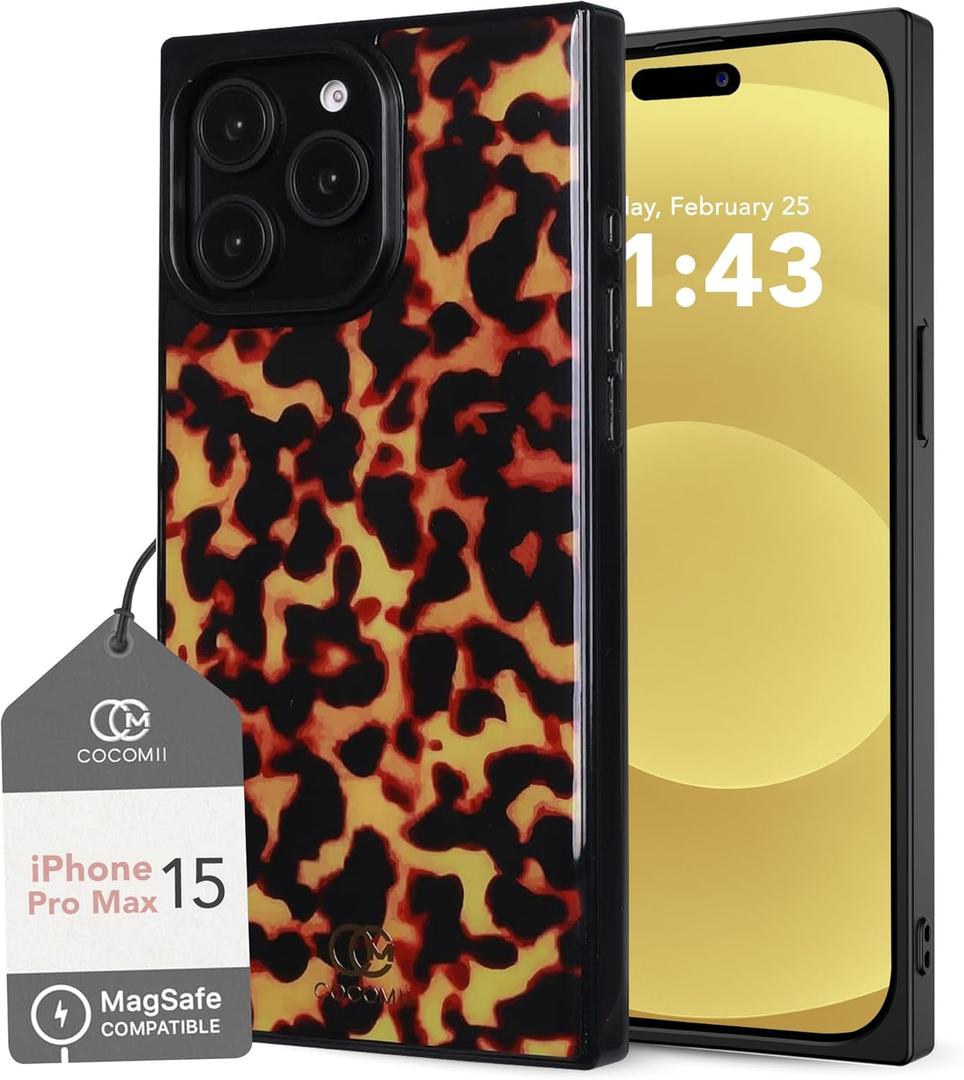 Cocomii - Rectangle Case Compatible with iPhone 15 Pro Max - Compatible with MagSafe, Tortoiseshell Pattern, Animal Print, Glossy, Magnetic Phone Case for iPhone 15 Pro Max 6.7 inch, Black/Amber