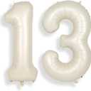 SUWEN 40 Inch Cream White Large 13 Number Balloons Big Foil Helium Number Balloons 0-9 Jumbo Happy 13th Mylar Birthday Party Decorations for Boy or Girl 31 Anniversary Party Supplies