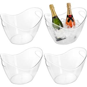 3.5L Ice Bucket for Parties 4 Pcs (in 1 Package), Portable Drink Bucket for Cocktail Bar, Plastic Champagne Cooler for Beverage/Wine/Beer, Mimosa Bar Supplies Chiller Tub with Scoop