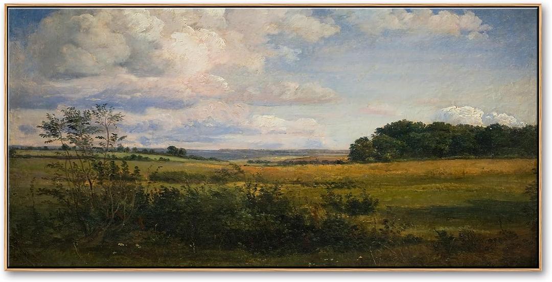 Large Vintage Landscape Wall Art - Framed Countryside Farmhouse Living Room Decor, Retro Nature Field Meadow Scenery Artwork for Home Bedroom Decorations 20"x40"