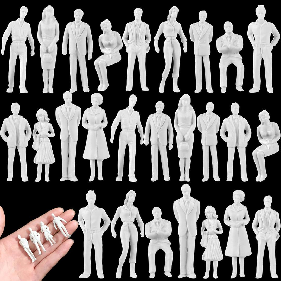 Namalu 30 Pcs, 1: 50 Scale White Unpainted Mini People Figures Miniature People for Model Trains Architectural Standing and Sitting Mini Diorama Figures for Architectural Project