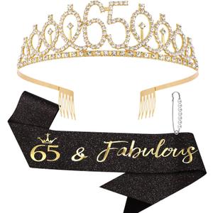 Canitor Birthday Decorations Gifts For Women Black Gold Birthday Crown Tiara Sash Set Birthday Party Favors