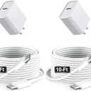 i Pad Charger Fast Charging 10ft for Apple iPad Pro 13/12.9/11 in 2025/2024, iPad A16 11th/10th Gen 10.9, iPad Air M3 M2 6th/5th, iPad Mini 7 A17 Pro, 20W USBC Block Long USB C to C Cable,2-Pack White (20w+10ft(USB-C to C)2set)