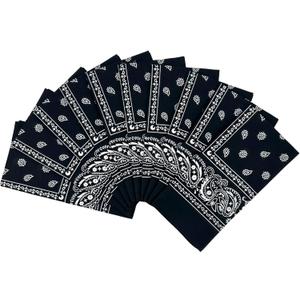 Vamqor 100% Cotton 10 Pack Fine Bandanas (Black)