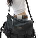 [Upgraded] Vintage Canvas Messenger Bag 13 15.6 17 inches Large Book Laptop Shoulder Bag Women Men New (Black, X-Large)