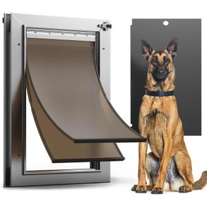 Dog Door, All Aluminum Large Dog Door, Heavy Duty Doggy Doggie Pet Door for Install in Interior Exterior Doors or Wall, 2 Magnetic Flaps, Energy Efficient, Closing Panel for Pets Up to 110Lb