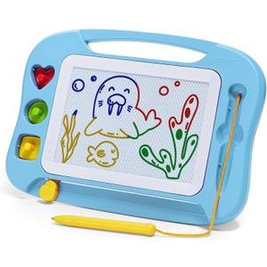 SGILE Magnetic Drawing Board for Kids, Toddlers Toys for 1 2 3 4 Year Old, Etch & Sketch Pad with 4 Stamps, Learning and Educational Toys for Boys Girls Gift, 25 x 18 CM (10  7 in), Light Blue
