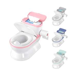 2-in-1 Toddler Potty Training Toilet - Larger Potty Chair & Detachable Training Seat for Boys & Girls Ages 1-3 with Flushing Sound, Wipes Storage, Toilet Paper Holder - Pink