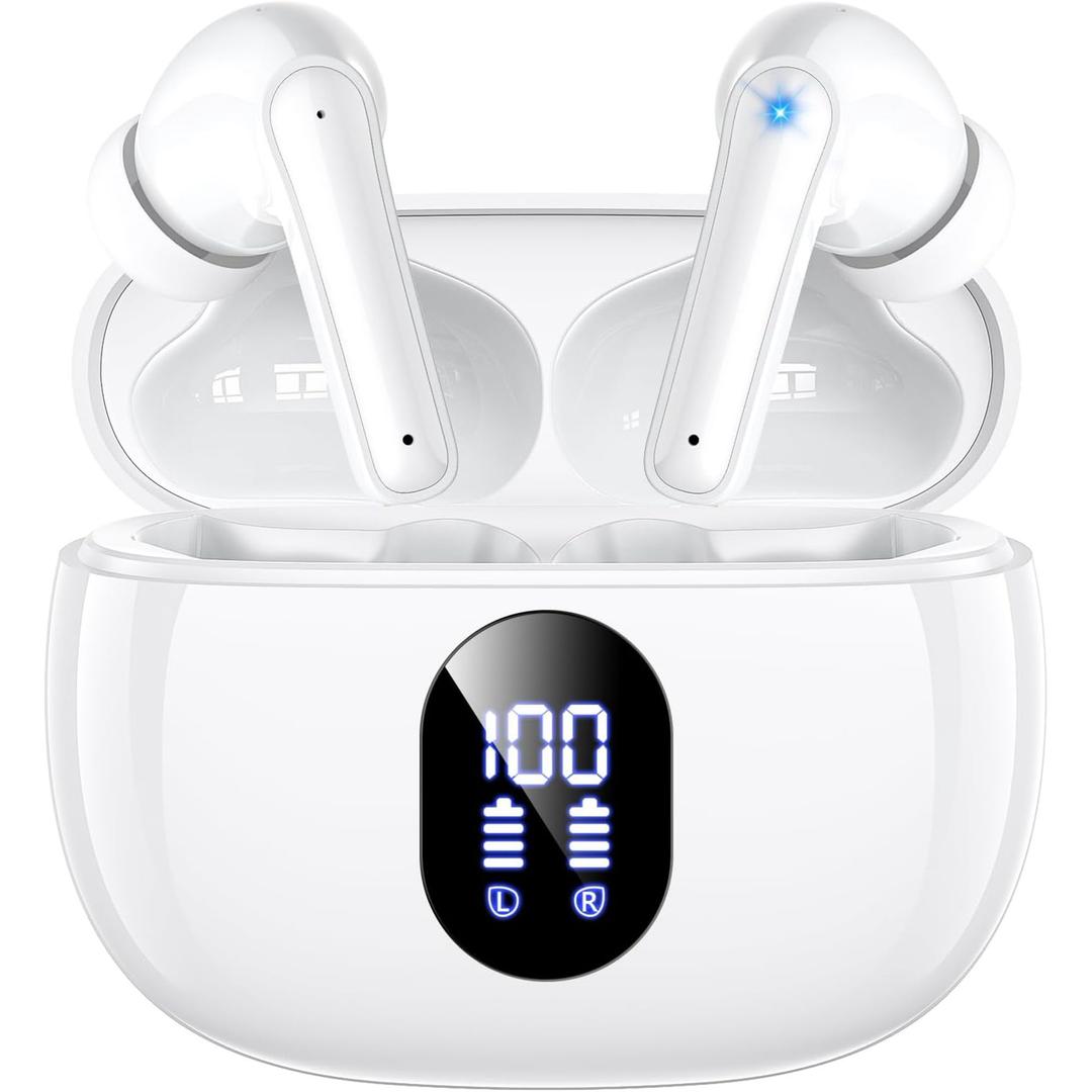 Wireless Earbuds, 2025 Ear Buds with Big Bass Stereo Sound, Lightweight Bluetooth Earbuds with 48 Hours Playtime, in-Ear Fit Earphones, IPX7, Hands-Free Calls with AI for iPhone, Android, Pad