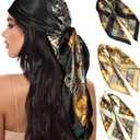 AWAYTR 35 Large Square Satin Head Scarf - 3Pcs Satin Hair Scarves Silk Bandana Scarf Headscarf Silk Feeling Scarf for Women