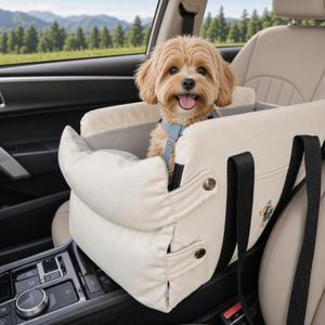 RYNVALE Center Console Dog Car Seat, Dog Armrest Booster for Small Dogs | Portable Anti-Collapse Dog Car Seat for Small Dogs & Cats, Safety Tethers, Cooling & Soft Cushion, Up to 12lbs