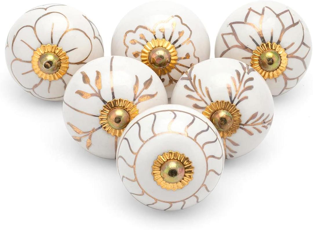 Gold Drawer Pulls and Knobs - Assorted Antique Door Knobs for Kitchen Cabinets Boho Farmhouse Decor - Set of 6