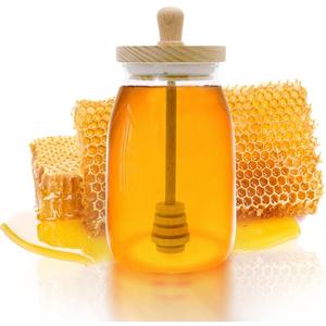 Honey Jar with Dipper and Lid Cover Crystal Beehive Glass Honey Pot for Home Kitchen, Clear Gorgeous Bee Decor, 17 Oz