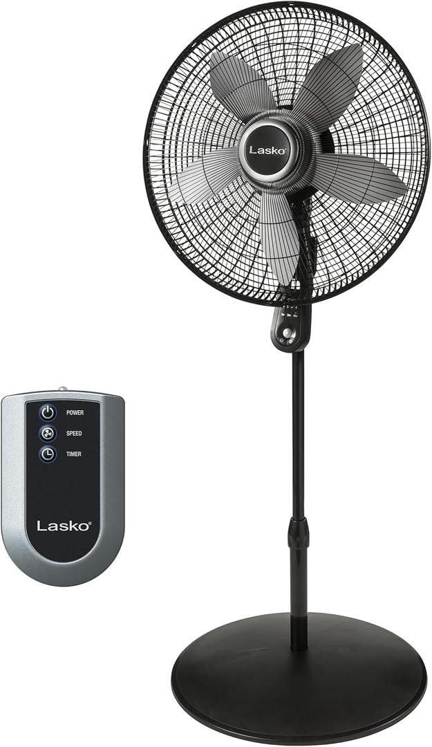 Lasko Oscillating Pedestal Fan, Adjustable Height, Timer, Remote Control, 4 Speeds, Floor Fans for Home Bedroom, Living Room, and Home Office, 20", Black, S20620