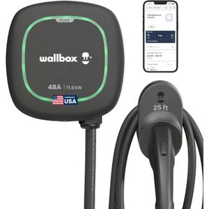 Wallbox Pulsar Plus Level 2 EV Charger 48 Amp - 11.5kW 240V Wall Home EV Charger - J1772 25ft Cable - Outdoor and Indoor EVSE - Energy Star and UL Certified - Assembled in USA - Matte Black