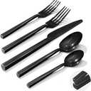 KINGSTONE Black Silverware Set, 40-Piece Flatware Cutlery Set Premium Stainless Steel, Service for 8, for Kitchen, Home, Wedding, Party, Mirror Polished and Dishwasher Safe