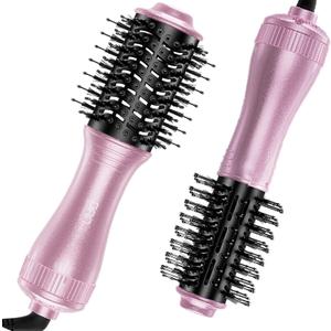 DAN Technology Auto Dual Voltage Hair Dryer Brush,110V-120V/220V-240V,Travel Brush HairDryer,Small Blow Dryer Brush,one Step Hair Dryer and volumizer for Women (Pink)