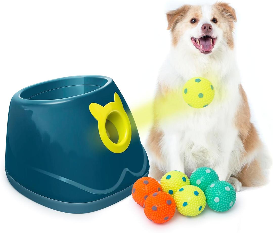PALULU Automatic Ball Launcher, Dog Toy Ball Thrower, 4 Range Mode, Including 6 2-inch Latex Balls, Suitable for Small to Medium Sized Dogs (Blue)