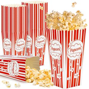 MAQIHAN 50 Popcorn Boxes Easy Assembly - 46oz Square Popcorn Bowls Square Buckets Containers Tub Paper Cups Holders Disposable Halloween Carnival Christmas Movie Night Party Individual Servings