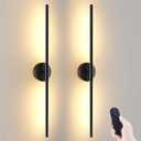 Battery Operated Wall Sconces Set of 2, 360 Rotation Wireless Rechargeable Wall Lights: Dimmable Detachable Wall Lamp with Remote Control, 3000K-6000K Infinite Dimming Wall Sconce 27.6 Inch (Black)