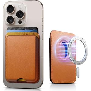 SOUNDBYTE Stronger Magnetic Wallet for iPhone 17/16/15/14/13/12 Series & for MagSafe Cases | N52 Magnet RFID Blocking Leather Magnetic Card Holder with Powerful Magnets | Holds 3 Cards | Orange