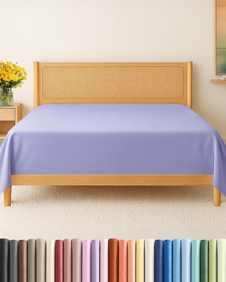 Full Size Flat Sheet - Hotel Quality Top Flat Bed Sheet Only - Ultra-Soft, Breathable & Cooling - Fade & Wrinkle Free - Easy-Care, Stain & Shrink Resistant Bedding - Easy-Fit and Oeko-Tex - Lavender