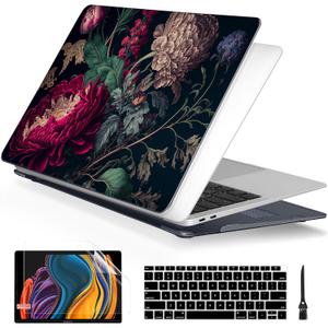 Batianda Design Case for M1 MacBook Air 13 Inch Model A2337 A2179 A1932 2021 2020 2019 Release,3D Stylish Designed Hard Shell with Keyboard Cover & Screen Protector, Vintage Flower
