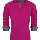 J.VER Dress Shirts for Men Contrast Collar Casual Button Down Shirt Long Sleeve Wedding Party Stylish Tops Hot Pink Large, Size L