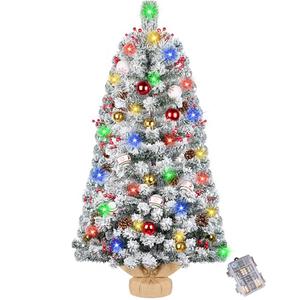 DDHS Small Flocked Christmas Tree,3ft Prelit Tabletop Christmas Tree, with 60 Lights, Ornaments Balls, Pine Cones Red Berries, Snow Xmas Tree Perfect for Holiday Christmas Home Decor