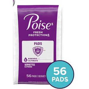 Poise Incontinence & Postpartum Pads for Bladder Leaks, 6 Drop Ultimate Absorbency, Regular Length, 56 Count