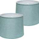Lamp Shades Set of 2 - Drum Lampshades 11.4" x 12.9" x 9.8" Inches, Fabric Medium Replacement Lampshades for Table Lamp, Floor Lamp, Assembly Required, Spider,Linen (Green)