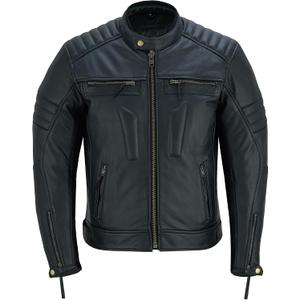 Men’s Leather Motorcycle Jacket, Distressed Biker Riding Jacket with Armor Pockets, Removable Liner (Black), Large