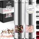 Electric Salt and Pepper Grinder Set - Battery Operated Stainless Steel Mill with Light (2 Mills) - Automatic One Handed Operation - Electronic Adjustable Shakers - Ceramic Grinders