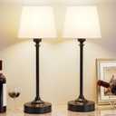 Cordless Table Lamps Rechargeable Set - 2 Pack Black 4000mAH Battery Operated Lamps for Decor, 3000K Stepless Dimming Touch Control Wireless Lamps for Bedroom, Dining Table, Living Room, White Shade