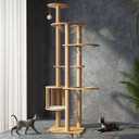 72.1-Inch Cat Tree for Indoor Cats Large Adult, 4 Bowl,12 Sisal Scratching Posts,1 Cat cage,Top Perch, Toy Balls,Larg Large cat Tree,Wood cat Tree,(YN-105)