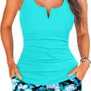 Tankini Two Piece with Shorts - Womens Tummy Control Swimsuit with Pockets Bathing Suit with V-Wire Boy Shorts Swimwear 2025 (XX-Large, Aqua Floral)