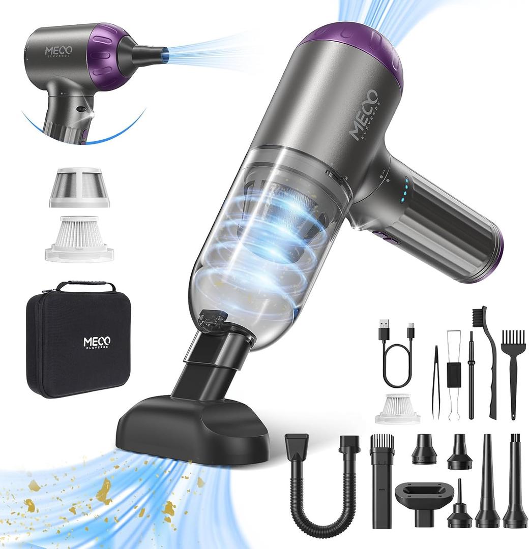 MECO ELEVERDE Handheld Vacuum Cordless, Car Vacuum Cleaner 18000Pa Powerful Suction, 3 Gear Mini Vacuum Cleaner 4 in 1 Compressed Air Duster, LED Light Portable Vacuum for Car Home Cleaning, Purple