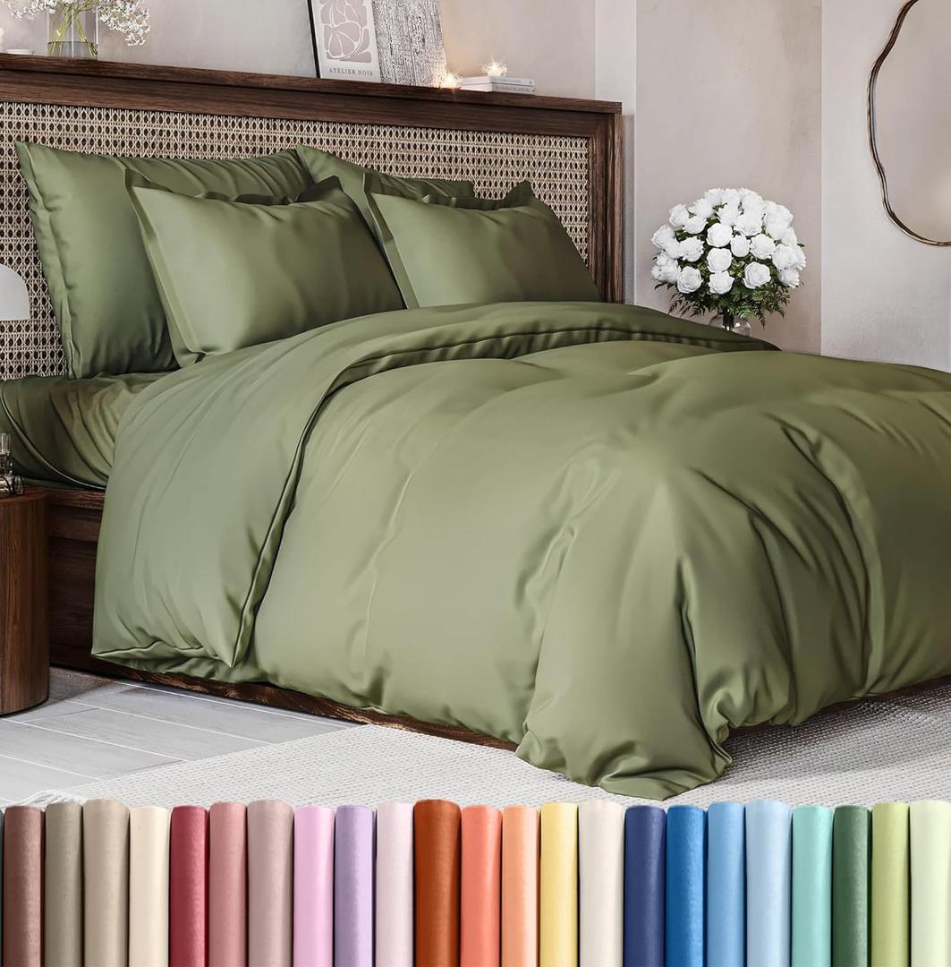 Duvet Cover Queen Size Set - Extra Soft Queen Size Duvet Cover 90 x 90 with 2 Pillow Shams - Hotel Luxury Easy Care and Fade Free w/Zipper Closures & Ties - Comfy Breathable Bedding Set (Sage Green) (31 - Sage Green (No Comforter))