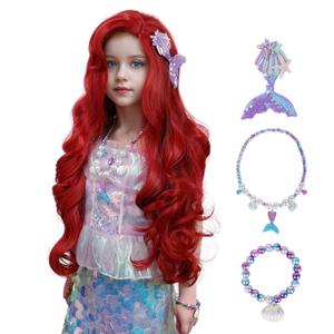 Red Mermaid Wig Kids,Red Curly Wig Long,Halloween Costume Wigs For Kids