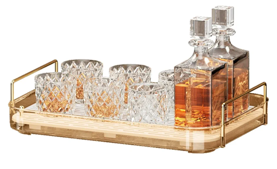 Seoneiro Whiskey Tray, Glass Cup Rack, Mug Holder, Coffee Cup Organizer, Bathroom Countertop with Drain Board Wine Glass Decorative Organizer, Food Tray, Kitchen Spice Rack